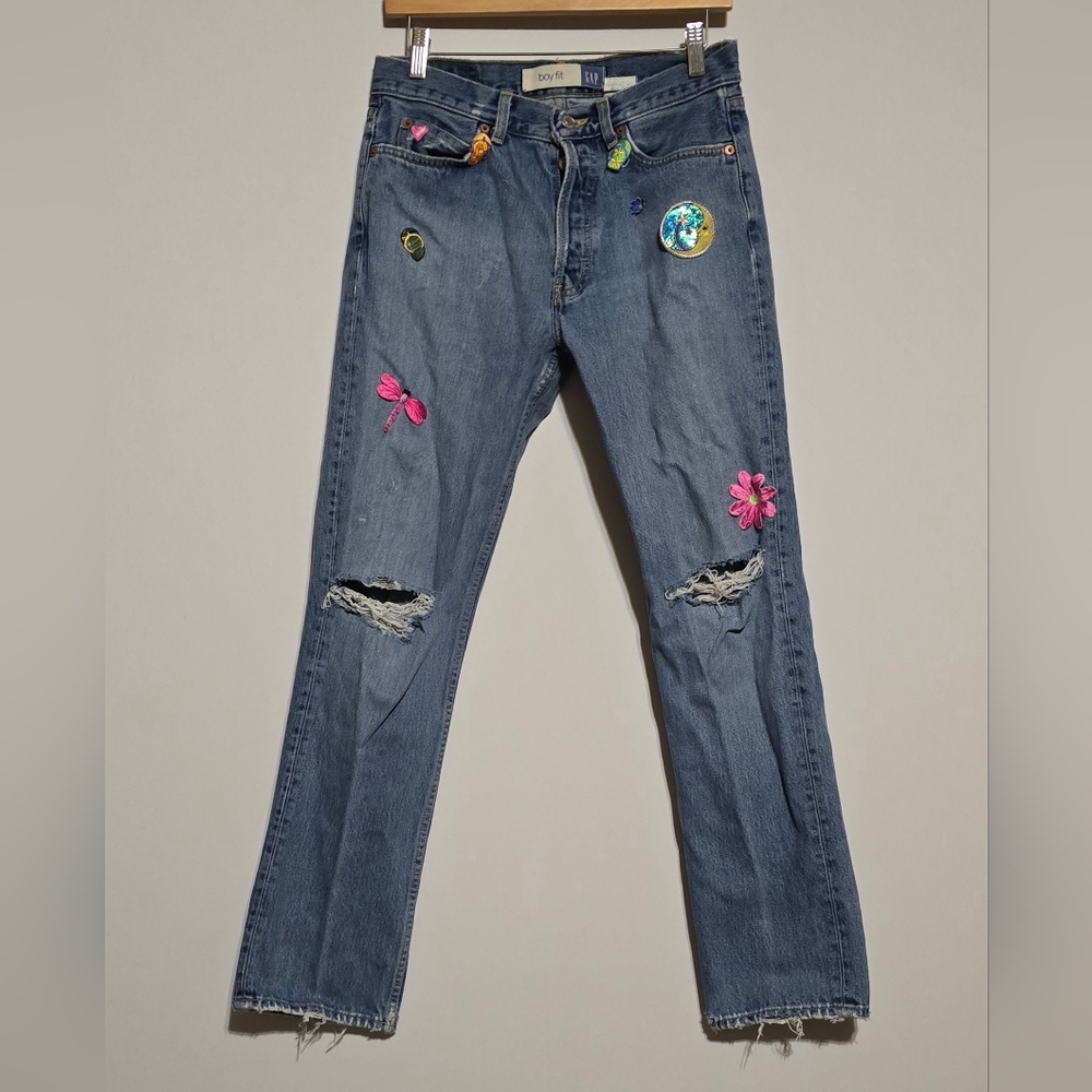 Y2K GAP JEANS BOY FIR SIZE 8 DISTRESSED PATCHWORK